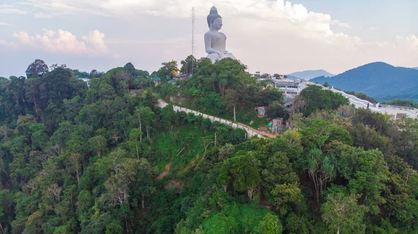 Big White Buddhist Monk Top Mountain Peak Sunrise Sky Aerial — Stock Photo, Image