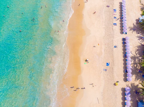 Playa Mar Agua Azul Con Vista Aérea Cocoteros Phuket Tailandia — Foto de Stock