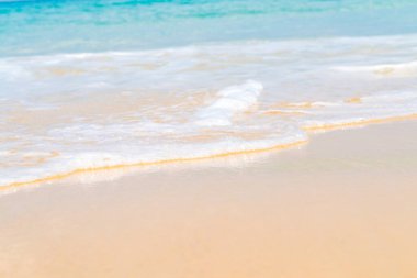 Deniz dalgası sahili beyaz kumsalda güneşli bir günde