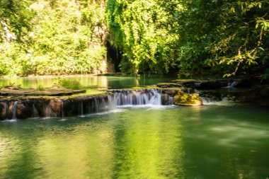 Phangnga Tayland 'da yeşil ağaç manzaralı derin tropikal yağmur ormanlarında şelale.