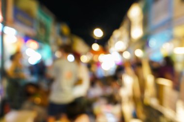 Bulanık Bokeh Gecesi Phuket Kasabası hafta sonu pazarı Tayland halkı