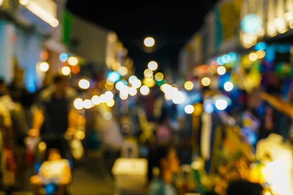 Bokeh Desfocado Noite Phuket Mercado Fim Semana Cidade Com Pessoas — Fotografia de Stock