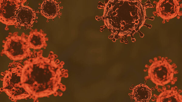 Blooming covid-19, coronavirus outbreak virus floating in cellular environment , viral disease epidemic, 3D rendering of virus