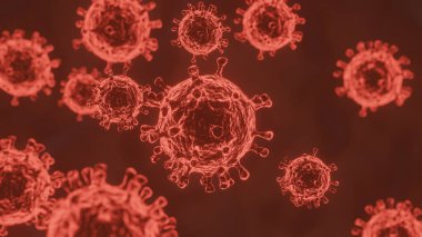 Çin virüsü 2019-nCoV coronavirus COVID-19 virüsü hücresel bir ortamda yüzüyor, 3 boyutlu virüs, organizma çizimi, mikro virüs görüldü
