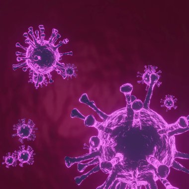 Çin virüsü 2019-nCoV coronavirus COVID-19 virüsü hücresel bir ortamda yüzüyor, 3 boyutlu virüs, organizma çizimi, mikro virüs görüldü