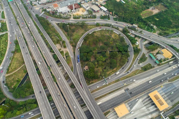 Vista Aérea Transport Del Cruce Tráfico Intersección Con Movimiento Del —  Fotos de Stock