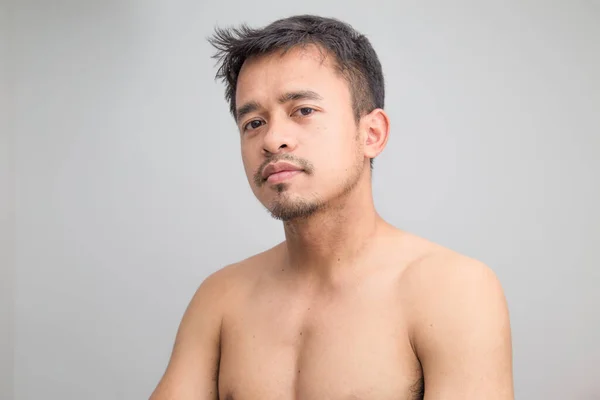 Okouzlující Pohledný Polonahý Muži Bílém Pozadí Asijské Muži — Stock fotografie