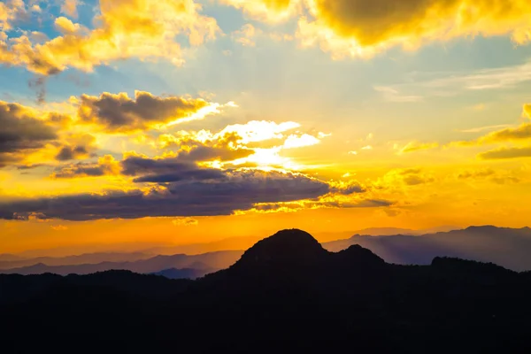 Mountain Landscape Sunset Silhouette Nature Scene Colourful Sky Cloud — Stock Photo, Image