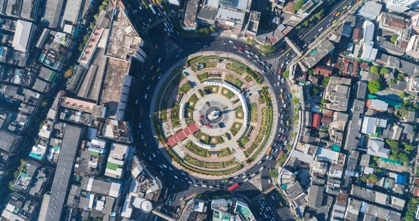 Traffic of roundabount junction road aerial view city transport