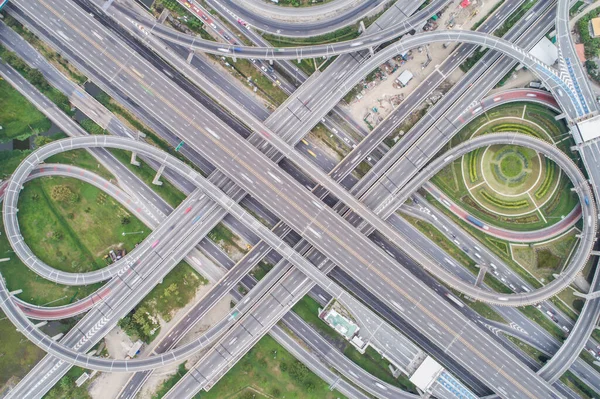 Aerial Day View Traffic Junction Cross Road Car Transport — Stock Photo, Image