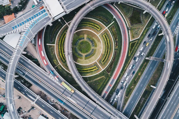 Intersection cross road aerial view in the city, Transport industrial