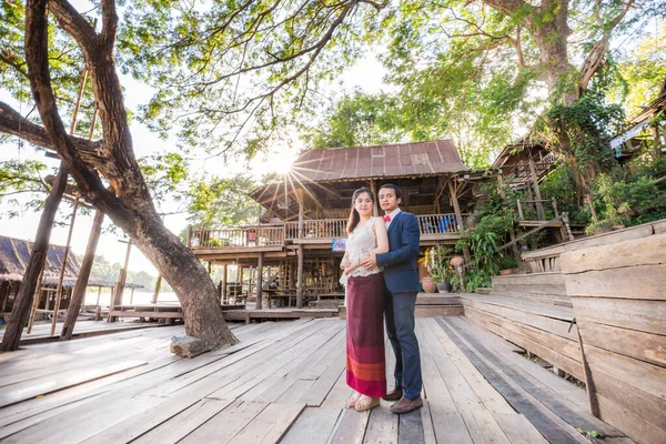 Bela Casamento Foto Tailandês Sudeste Asiático Tradicional Estilo Idade Vintage — Fotografia de Stock