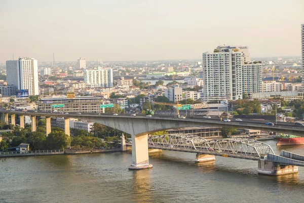 Landschap Van Modern Gebouw Aan Rivier Ochtend Bangkok Thailand — Stockfoto