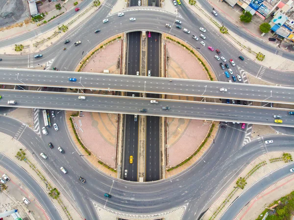 City transport junction roundabout road sunset aerial view