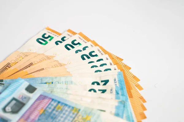 Billete Euros Repartido Concepto Economía Negocios Fondo Blanco — Foto de Stock