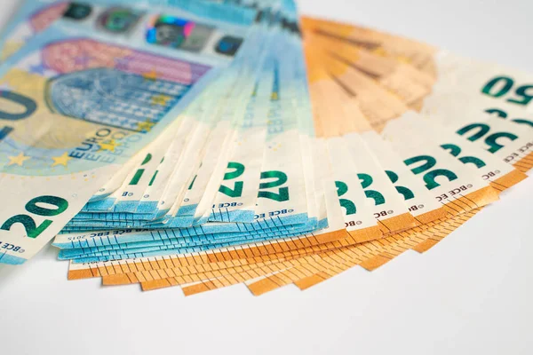 Euro Money Note Bill Spread White Background Business Economy Concept — Stock Photo, Image
