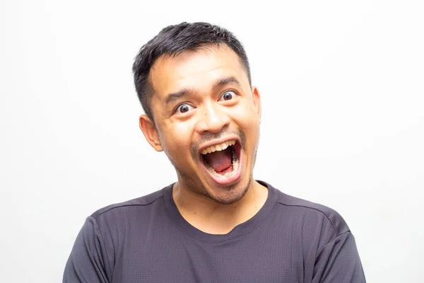 Portrait Expression Faciale Étonnante Hommes Asiatiques Visage Sur Fond Blanc — Photo