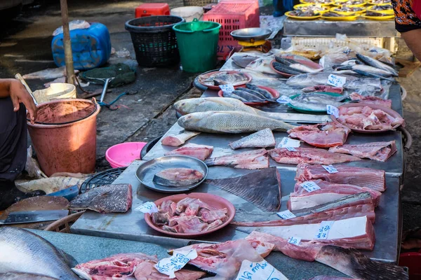 Produtos Mar Frescos Bruto Fatiados Vendidos Indústria Alimentar Mercado Pesca — Fotografia de Stock