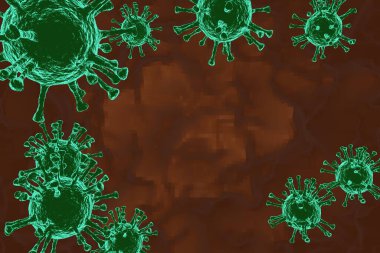 Çin virüsü 2019-nCoV coronavirus COVID-19 virüsü hücresel bir ortamda yüzüyor, 3 boyutlu virüs, organizma çizimi, mikro virüs görüldü