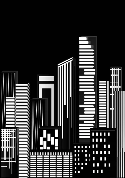 Skyscraper in the city in the night, vector, vertical, black and white image — Stock Vector