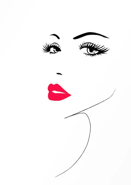 Hermosa cara de una mujer con un rojo sexy labios, vector de ilustración — Vector de stock