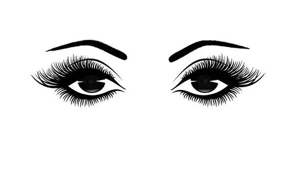 Mooie vrouw ogen close-up, dikke lange wimpers, zwart-witprinter vectorillustratie — Stockvector