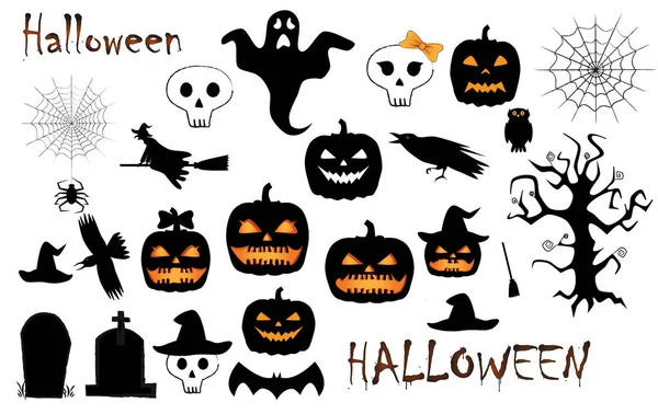 Svátek Halloween symboly sada izolovaných na bílém pozadí — Stockový vektor
