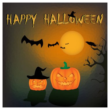 Mutlu Cadılar Bayramı kartı. İki kabak portakal siyah arka plan, kare