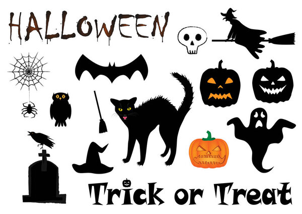 halloween holiday symbols collection isolated on the white background