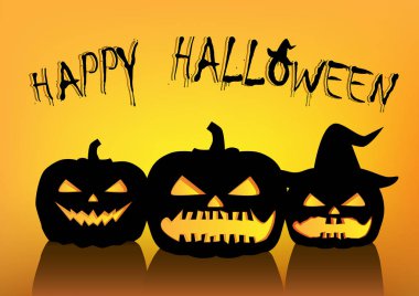 Halloween pumpkins siluetleri sarı turuncu arka planda, yatay