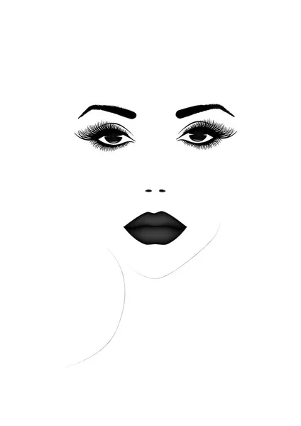 美人顔肖像画、黒と白のベクトル図 — ストックベクタ