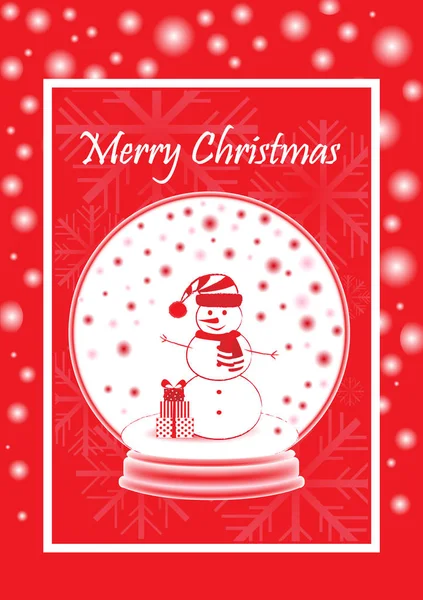 Tarjeta de felicitación casarse con Navidad con muñeco de nieve en la bola de nieve, vertical, vector de ilustración — Vector de stock