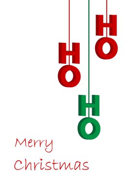 beyaz Noel tebrik kartı, yatay vektör çizim üzerinde hohoho kırmızı ve yeşil metin