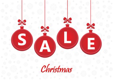 Satılık word yatay vektör çizim beyaz zemin üzerine kırmızı Noel topları