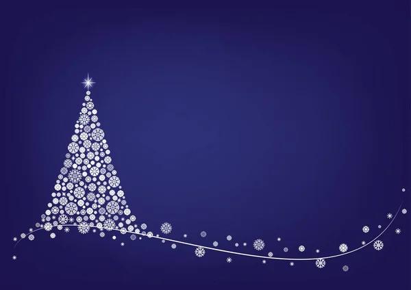 Árbol Navidad Copo Nieve Blanco Línea Ondulada Sobre Fondo Azul — Vector de stock