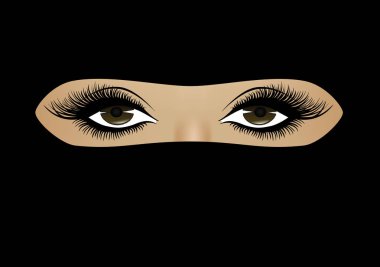 Hijab yakın çekim yatay bir full frame üzerinde Müslüman kadının yüzüne, vektör çizim