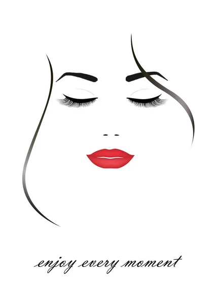 güzel gülümseyen kadın yüzü kapalı gözler ve beyaz arka plan üzerinde dikey vektör illüstrasyon izole kırmızı dudaklar