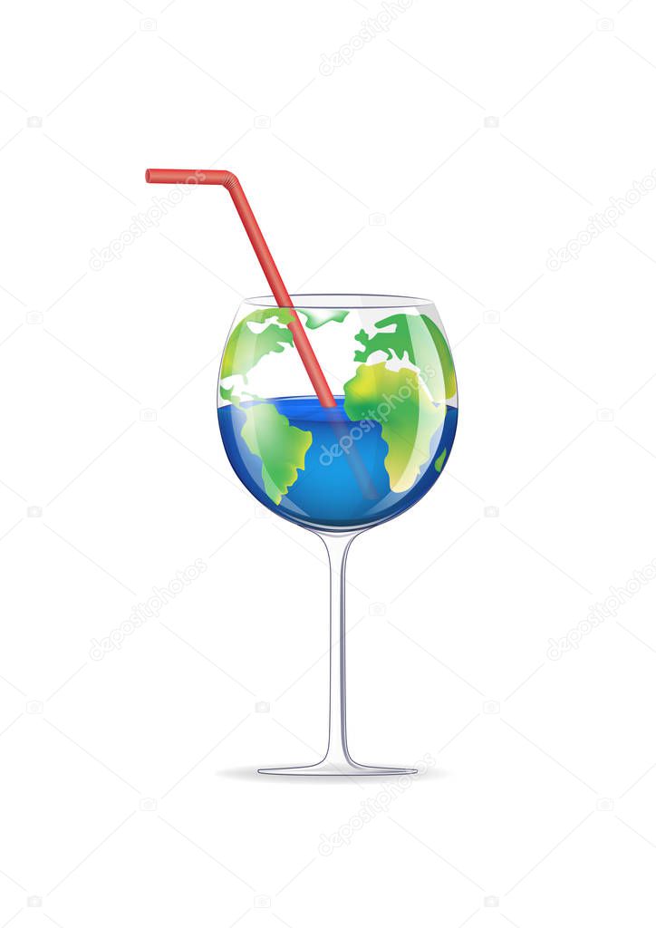 concept wineglass planet isolated on a white background vertical vector illustration