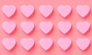 Pembe şömineli sevgililer günü geçmişi. Düz konum, üst görünüm, model, şablon, kopyalama alanı. 14 Şubat kutlamaları için asgari soyut kompozisyon