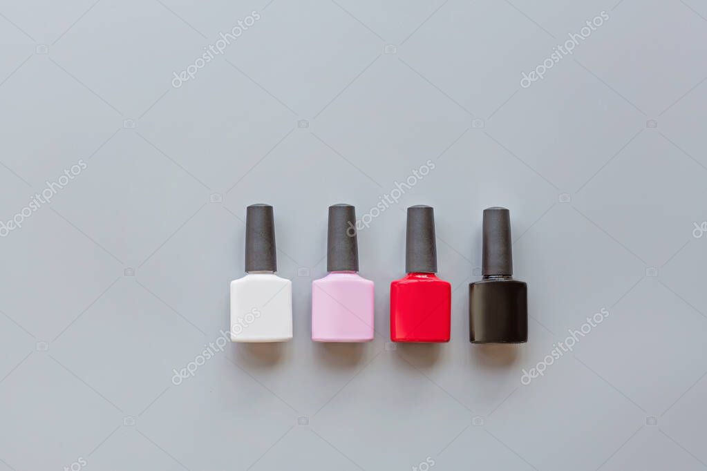 Download Stylish Trendy Manicure Gel Polishes On Gray Background Minimal Style Flat Lay Top View Mockup Copy Space Template Overhead 320315988 Larastock