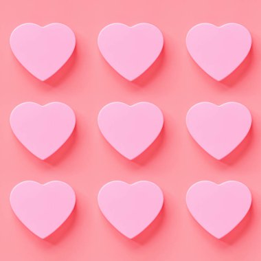 Pembe şömineli sevgililer günü geçmişi. Düz konum, üst görünüm, model, şablon, kopyalama alanı. 14 Şubat kutlamaları için asgari soyut kompozisyon