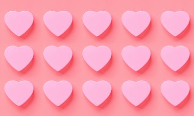 Pembe şömineli sevgililer günü geçmişi. Düz konum, üst görünüm, model, şablon, kopyalama alanı. 14 Şubat kutlamaları için asgari soyut kompozisyon