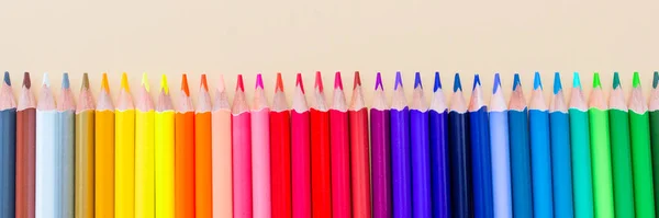 Color Pencils Orange Background Education Material Back School Concept Top — Stock Photo, Image