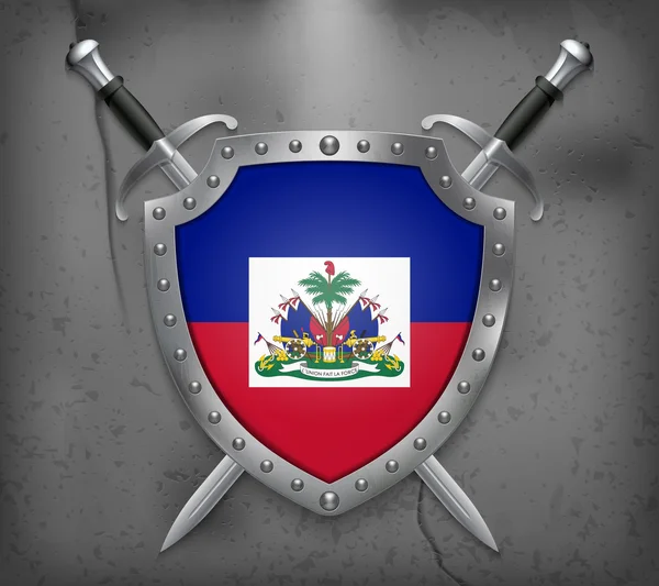 Bandeira do Haiti. O escudo tem a ilustração da bandeira. Vetor Medieval —  Vetores de Stock