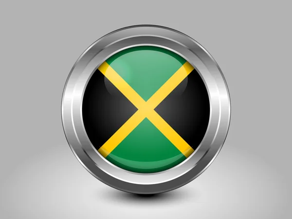 Bandeira da Jamaica. Ícone redondo de metal e vidro —  Vetores de Stock