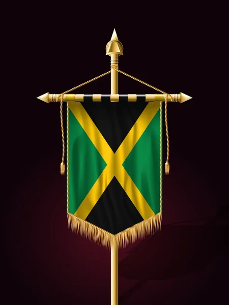 Flagga av Jamaica. Festlig Banner vertikala flagga med flaggstång — Stock vektor