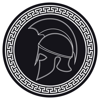 Antik Yunan kask kalkan beyaz bir Backg üzerinde bir sorguç