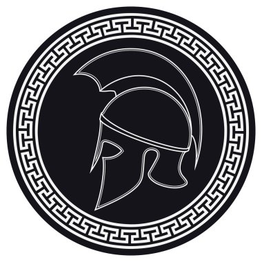 Ancient Greek Helmet with a Crest on the Shield on a White Backg clipart