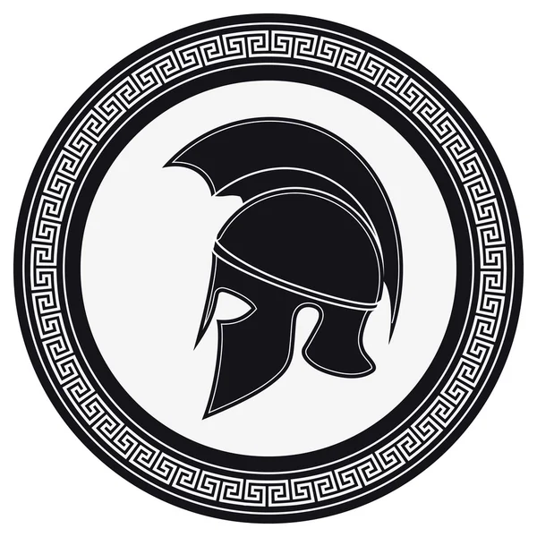 Oude Griekse helm met een kuif op het schild op een witte Backg — Stockvector
