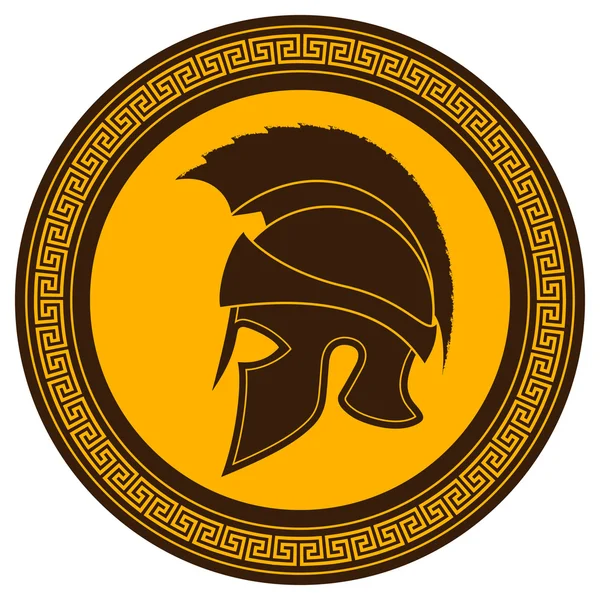 Ancient Greek Helmet with a Crest on the Shield on a White Backg — Stock Vector